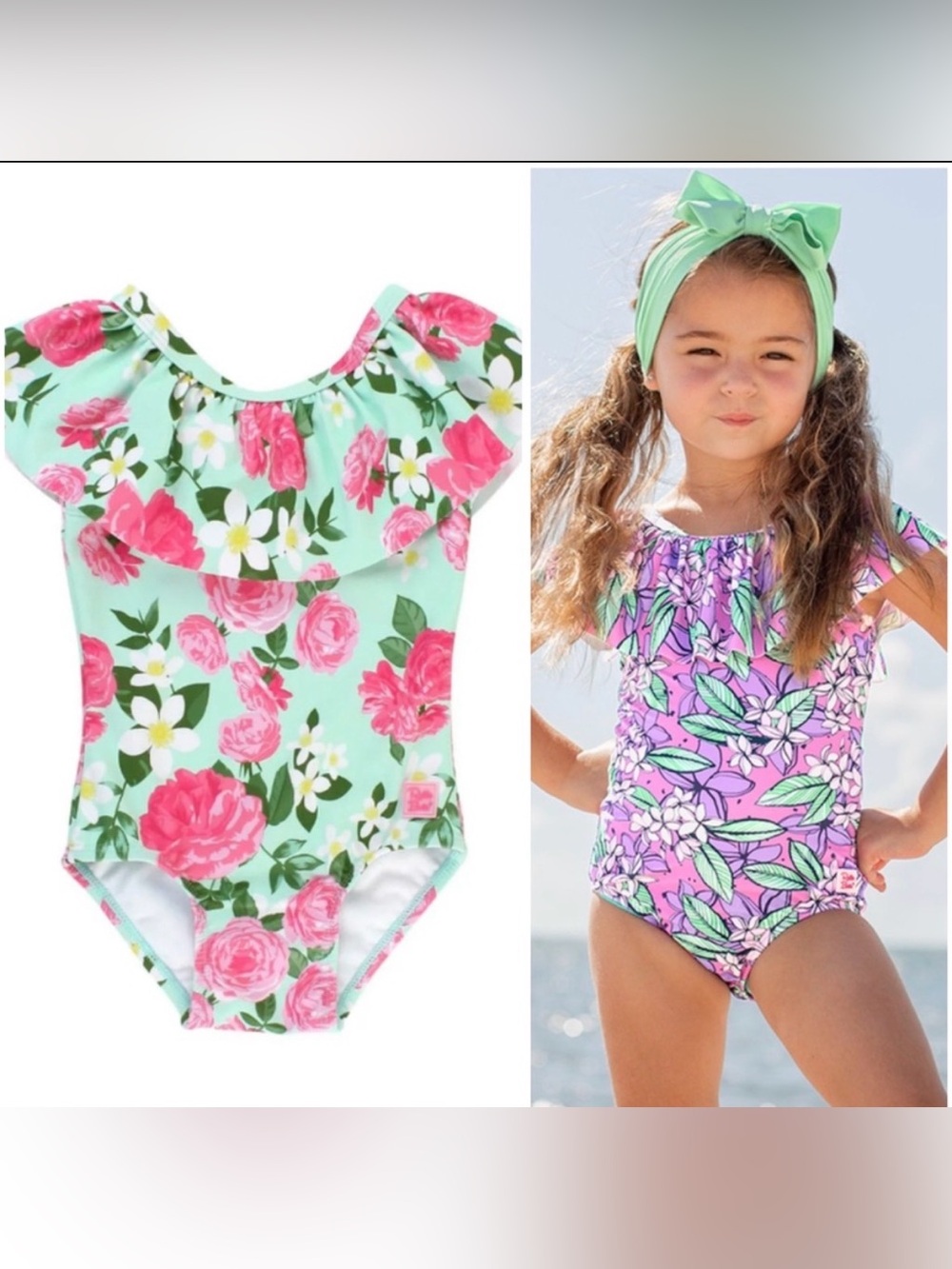 BUNDLE of 2 Ruffle Butts One Piece Swimsuits. UPF 50+ fabric. 12-18M.